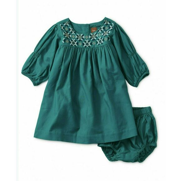 Tea Collection Metallic Embroidered Baby Dress with Bloomers - Picture 1 of 5